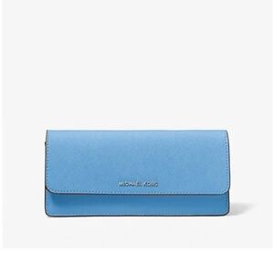 NWT Michael Kors Jet Set Large Flap Wallet Blue Leather 100% authentic